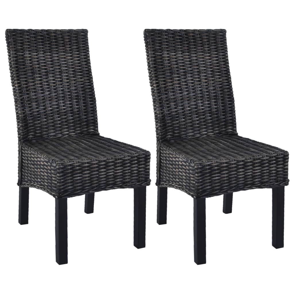 PETBRO Dining Chairs 2 pcs Black Kubu and Wood Rattan - Mahogany
