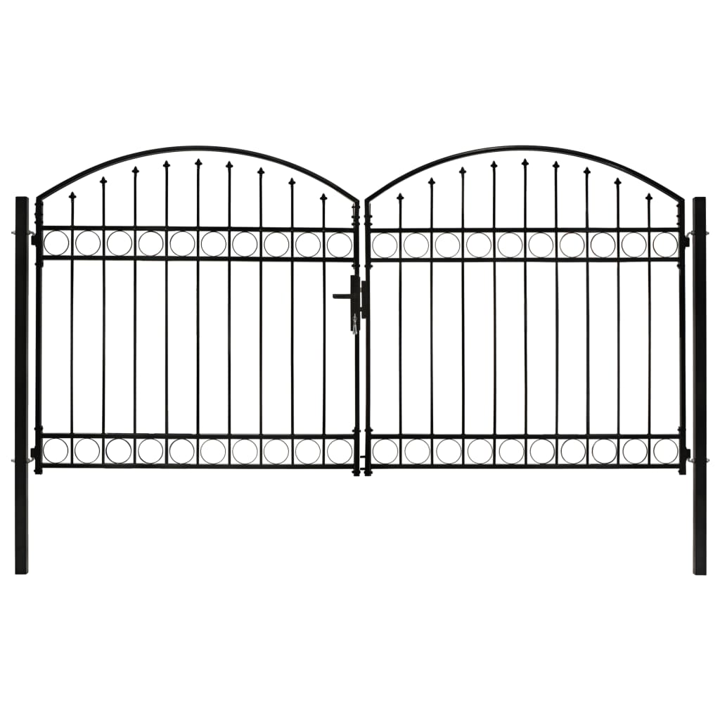 Fence Gate Double Door with Arched Top Steel 300x150 cm Black