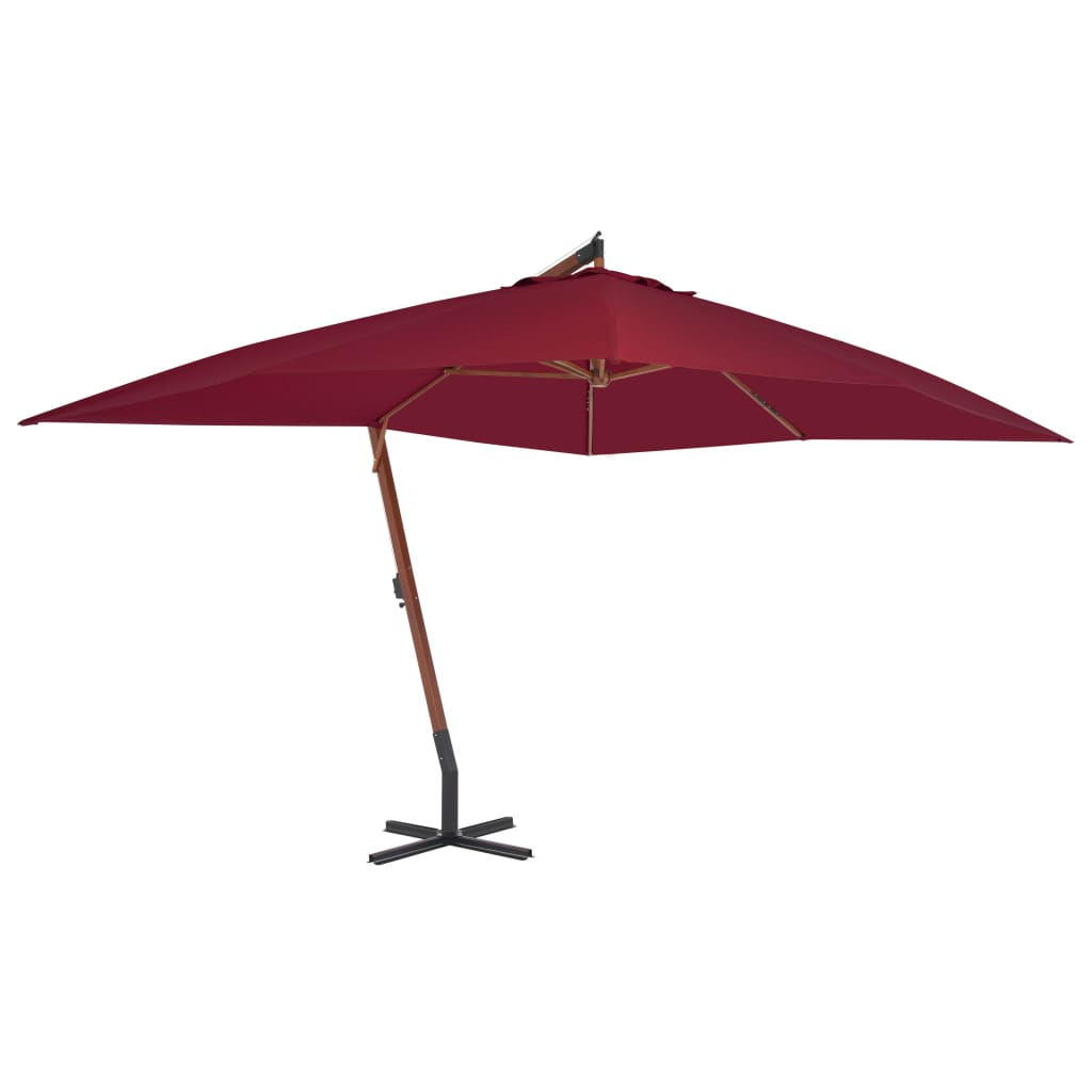 Cantilever Umbrella with Wooden Pole 400x300 cm Bordeaux Red