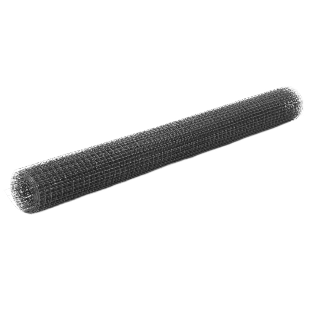 Chicken Wire Fence Steel with PVC Coating 25x1.5 m Grey