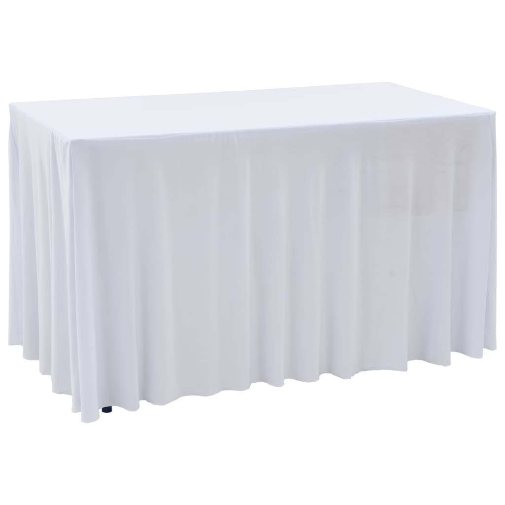 2 Pcs Stretch Table Covers with Skirt 243x76x74cm White