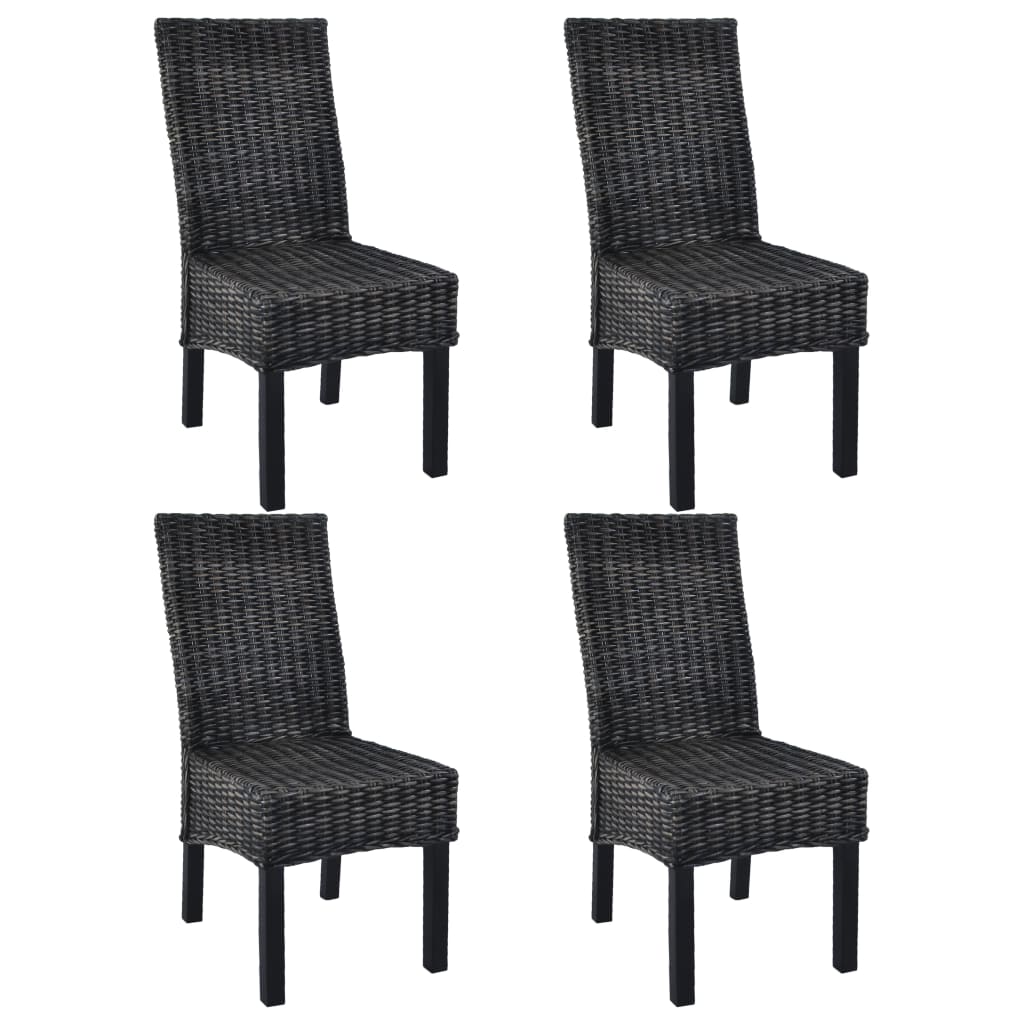 SERLOFT Dining Chairs 4 pcs Kubu and Wooden Rattan - Black