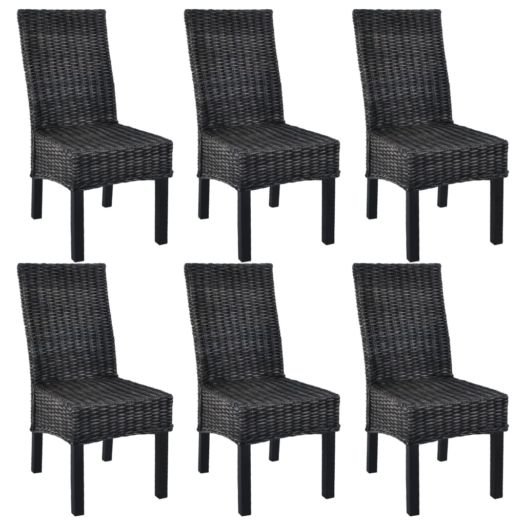 SERLOFT Dining Chairs 6 pcs Kubu and Wooden Rattan - Black