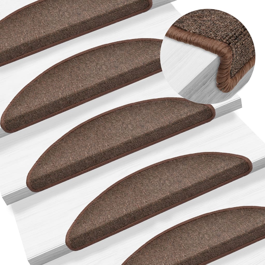 Stair Mats 15 Pieces 56x17x3 cm Coffee Brown Half Round