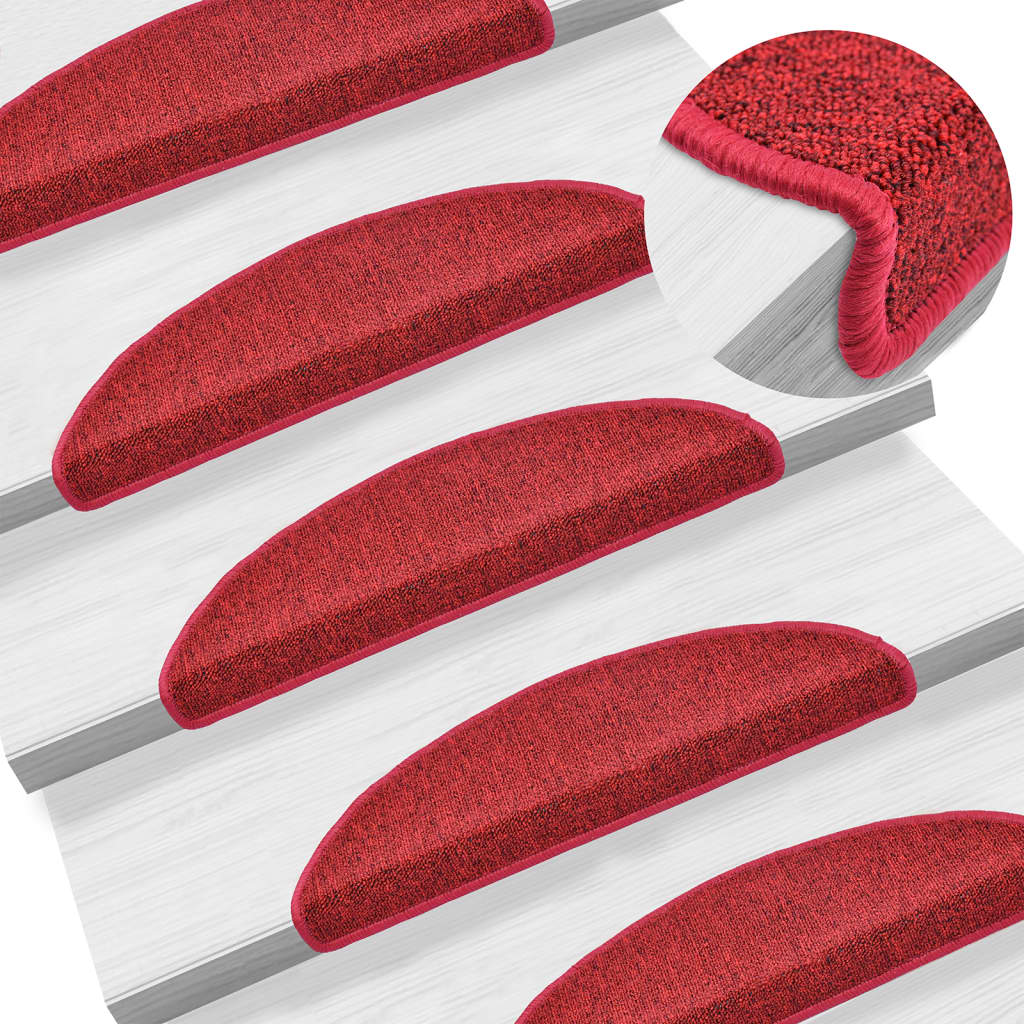 Carpet Stair Treads 15 Pcs Bordeaux Red 56x17x3cm
