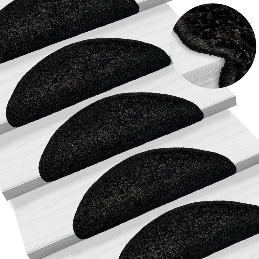 Carpet Stair Treads 15 pcs Black 56x17x3 cm