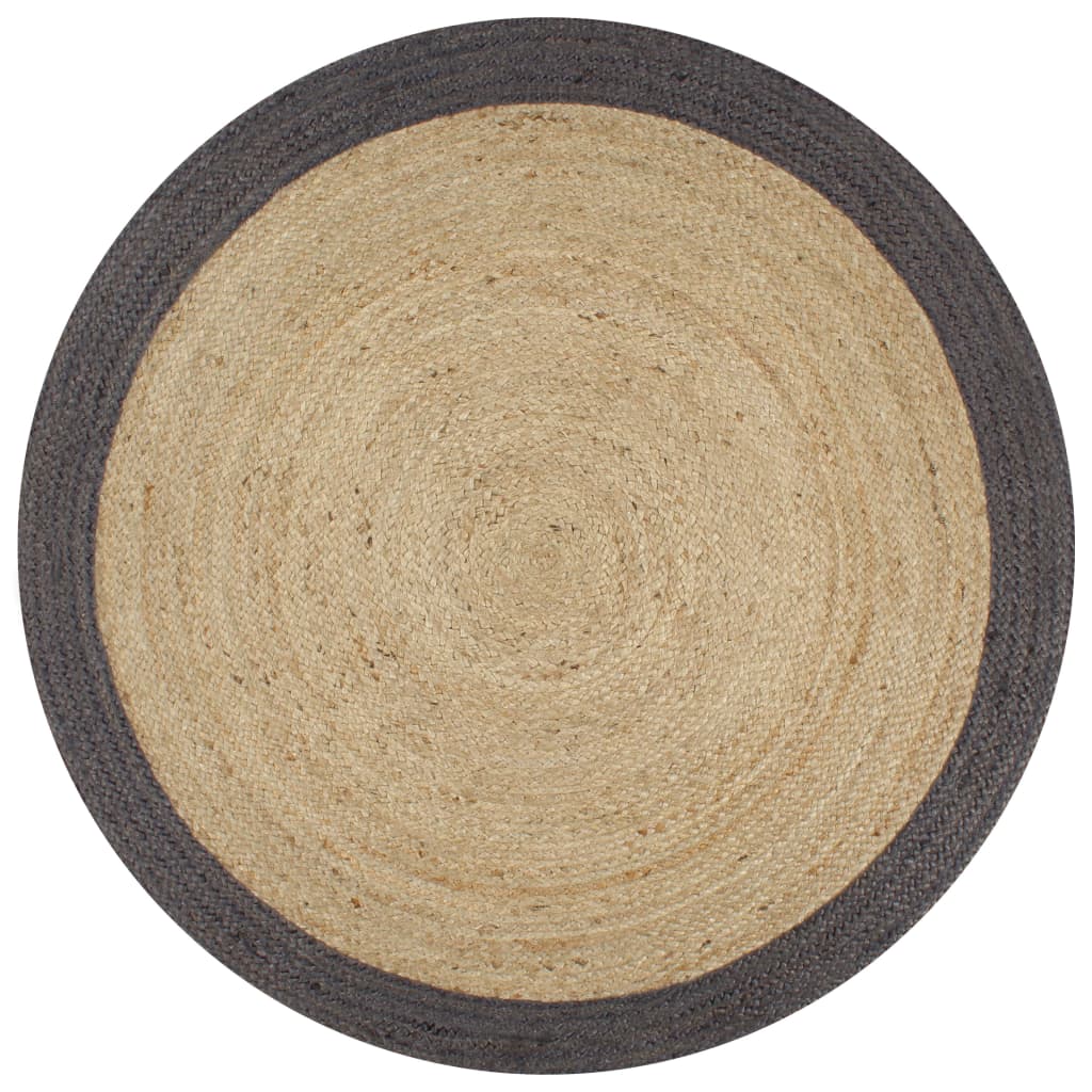 Handmade Rug Jute with Dark Grey Border 90cm