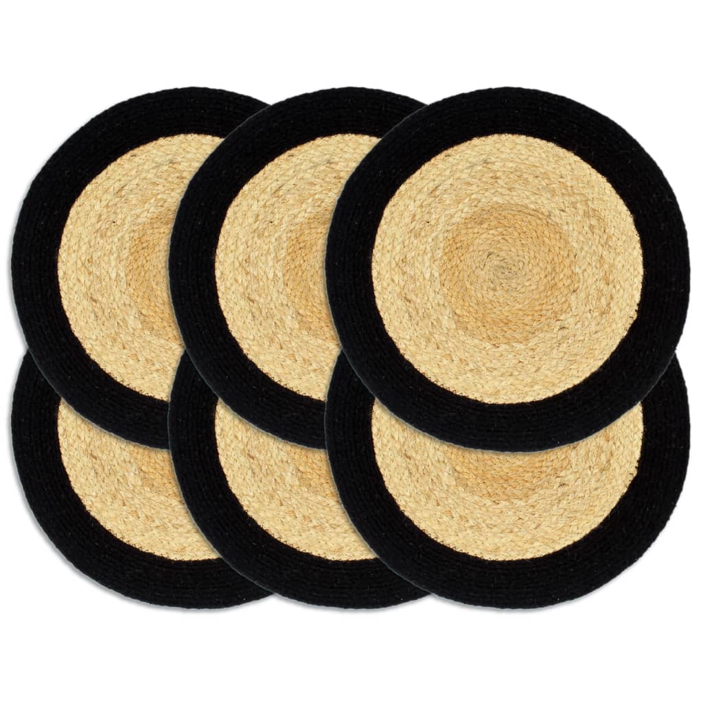 Placemats 6 Pieces Natural and Black 38 cm Jute and Cotton