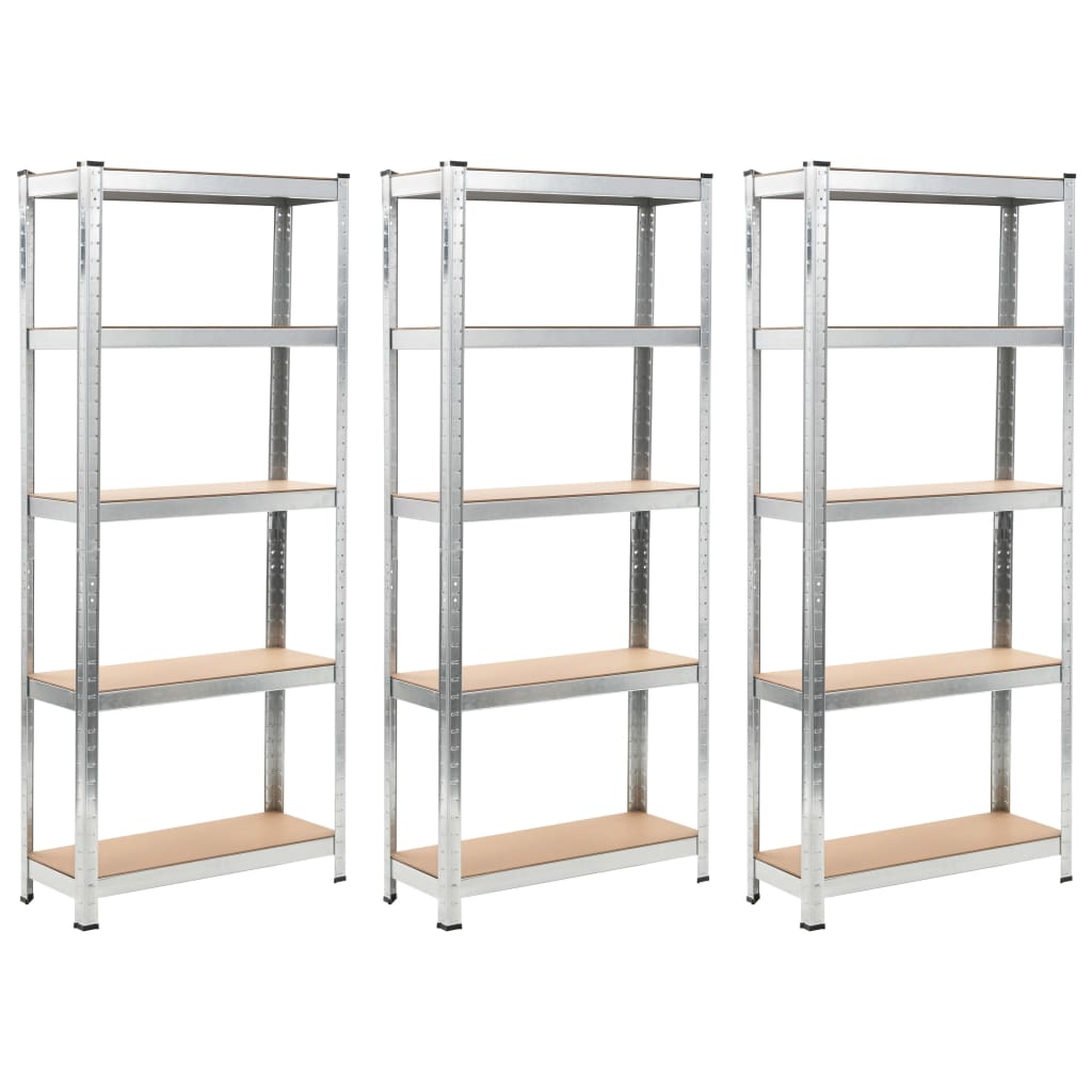 Storage Shelves 3 pcs Silver 75x30x172 cm Steel and MDF