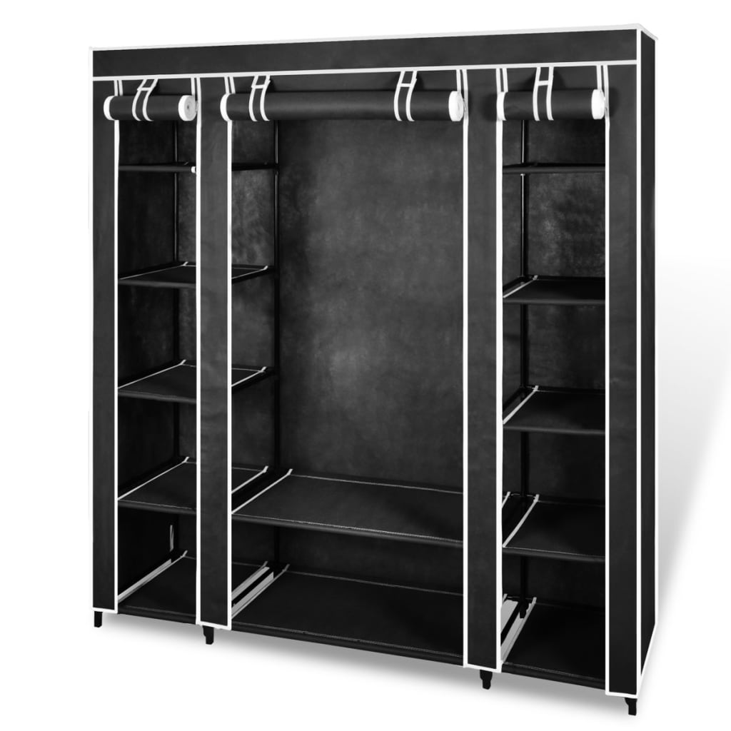 Fabric Wardrobe with Compartments and Rods 45x150x176cm Black