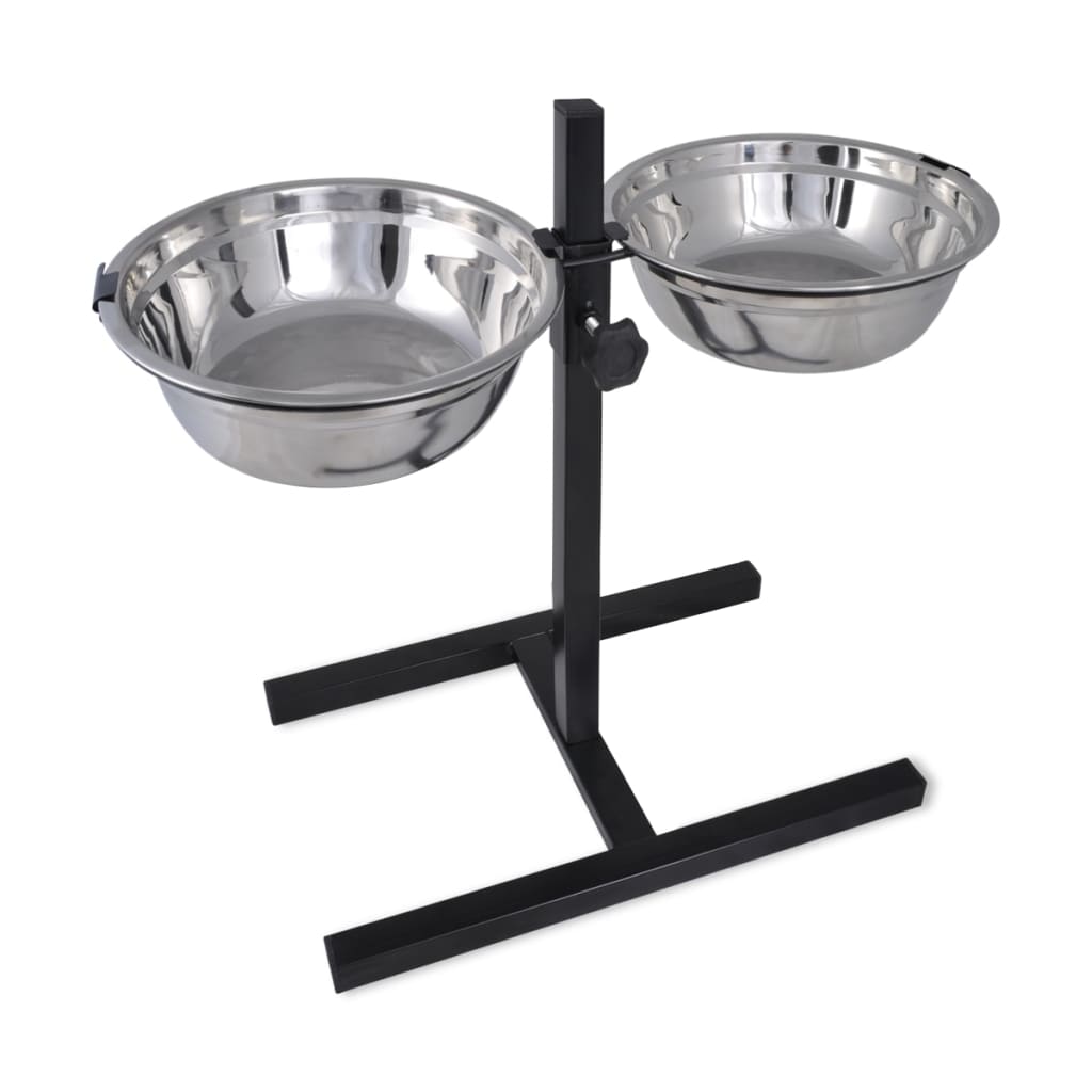 Adjustable Double Diner Pet Dog Feeding Stand and 2x4.1L Stainless Steel Bowls
