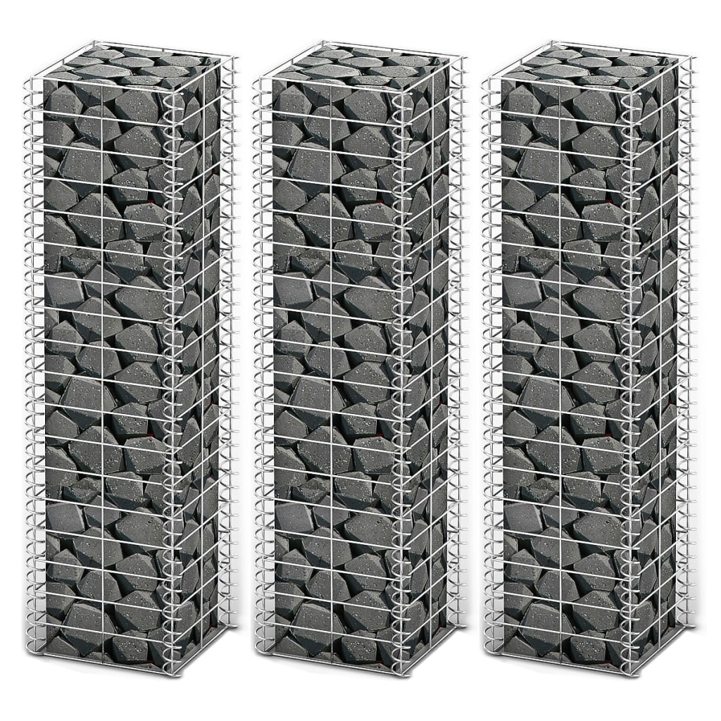 Gabion Set 3 pcs Galvanised Wire 25 x 25 x 100 cm