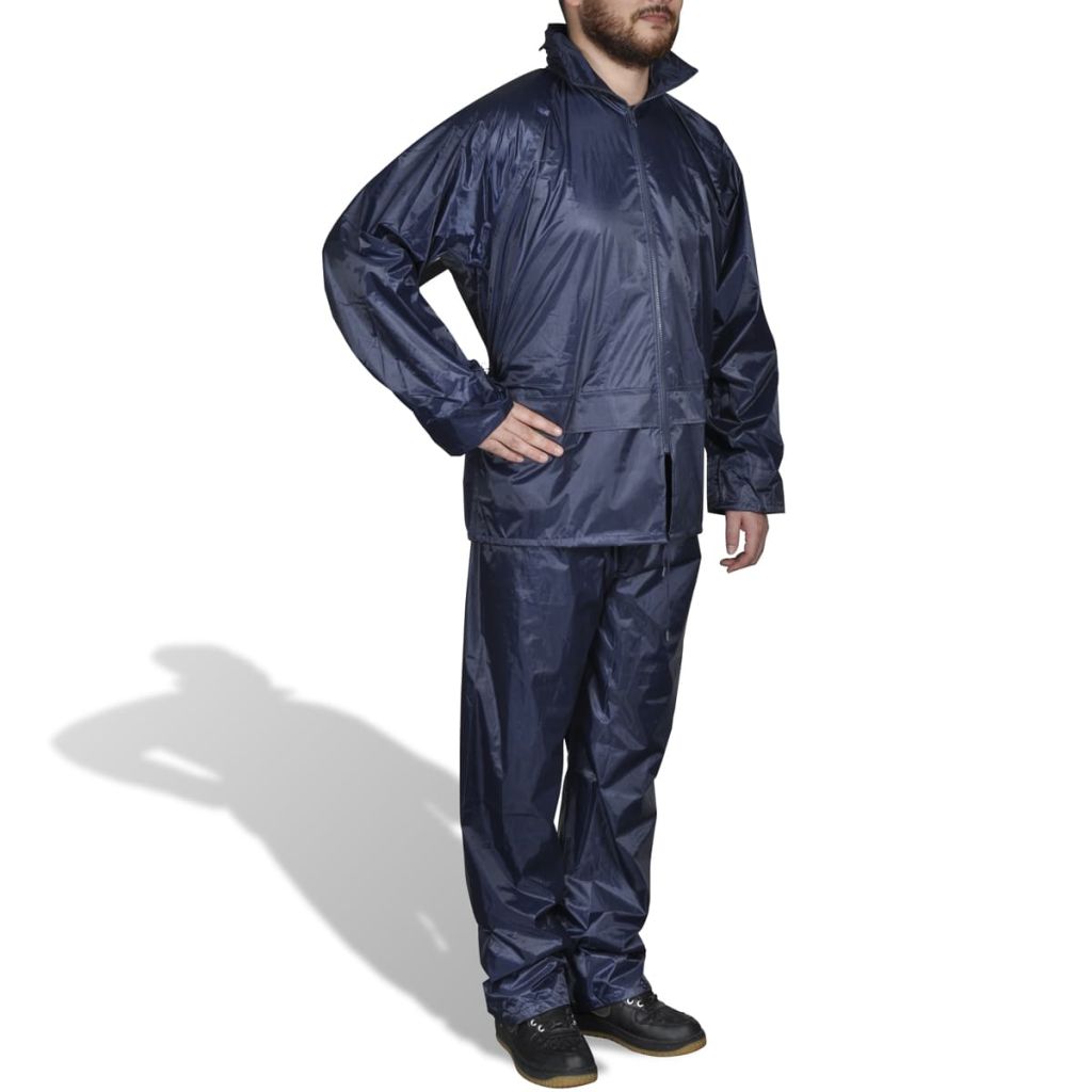 Men's Navy Blue 2-Piece Rain Suit with Hood XXL