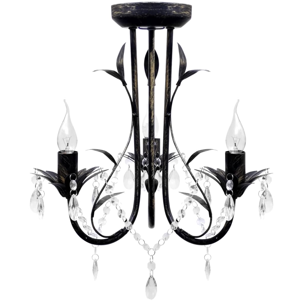 Art Nouveau Style Black Chandelier Crystal Beads 3xE14 Bulbs