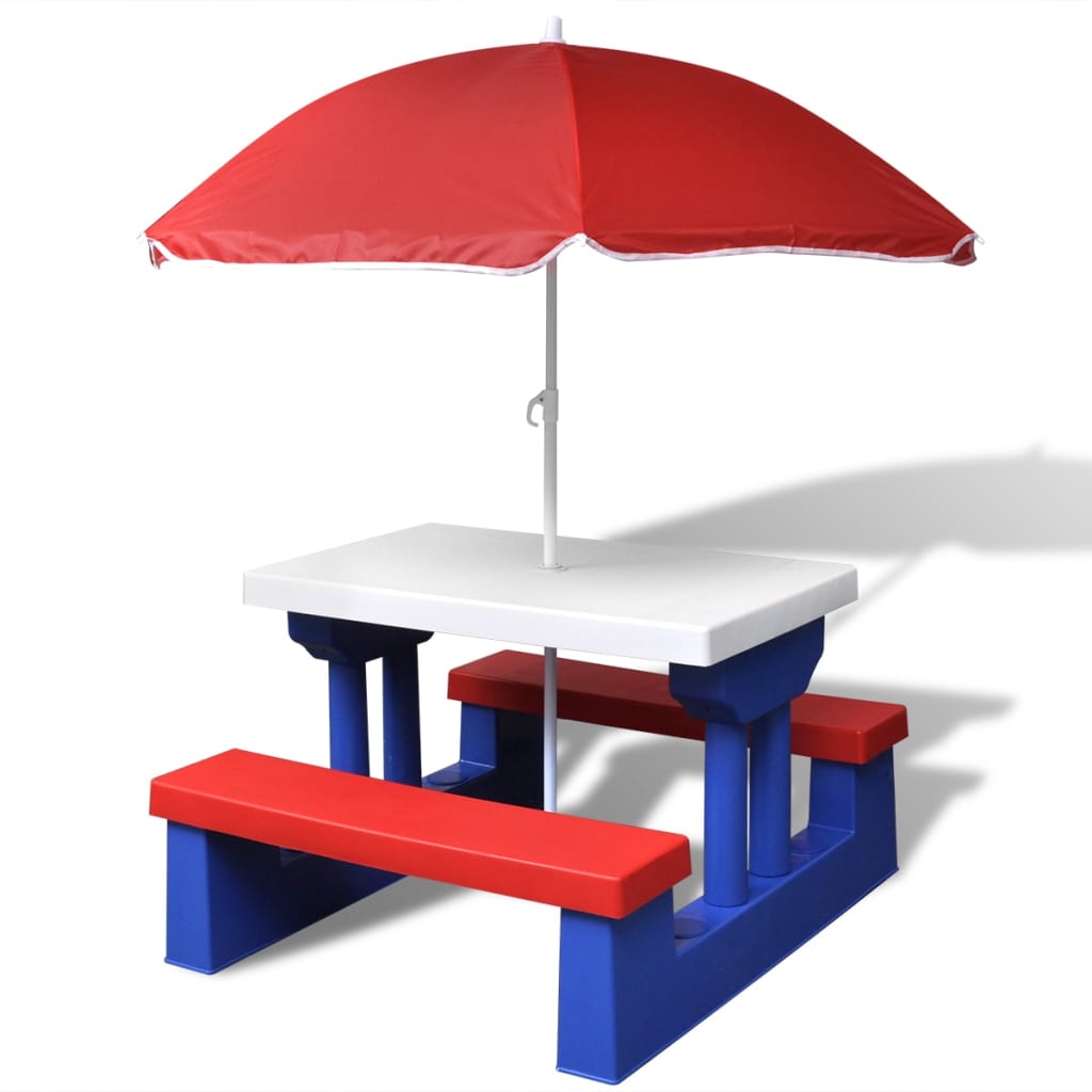 BRAHAL Kids Picnic Table with Benches and Parasol Multicolour