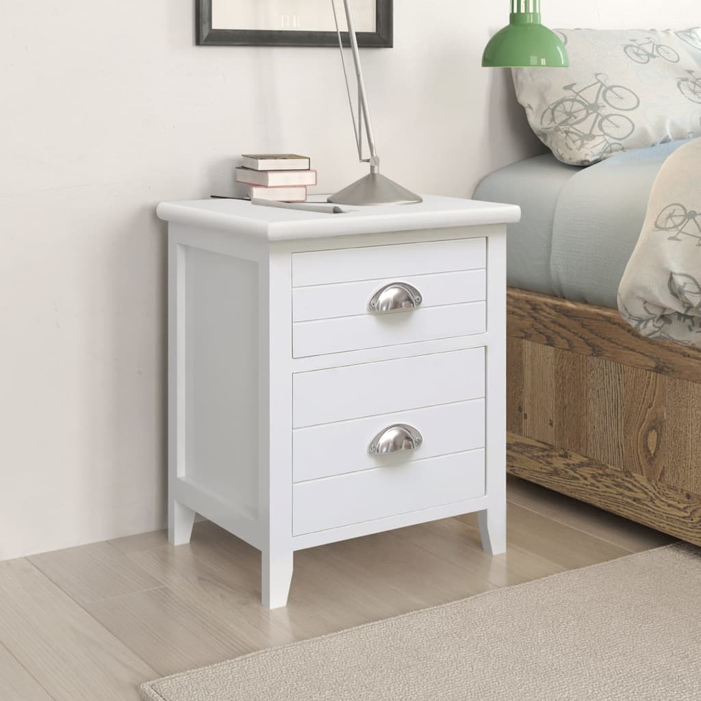 Bedside Table - Muriel 2 Piece Nightstand White 38cm
