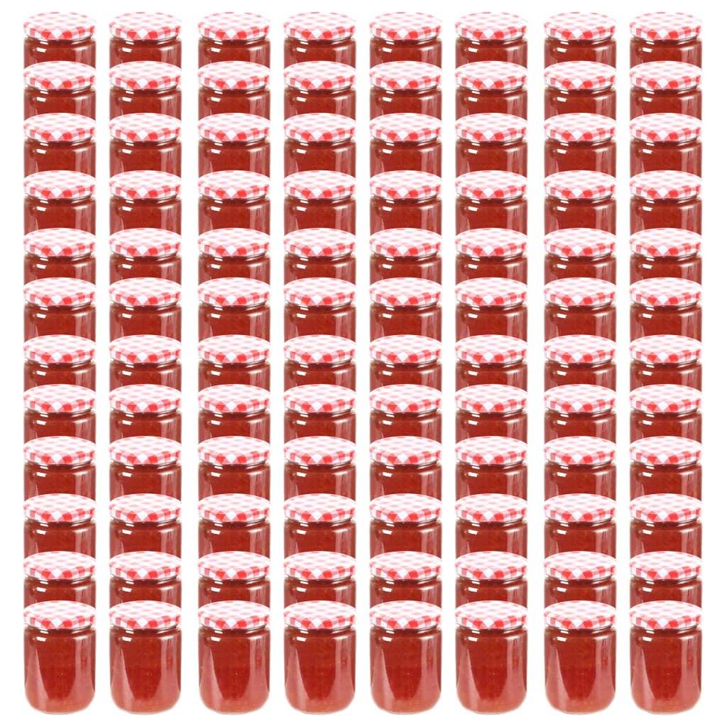 Glass Jam Jars with White and Red Lid 96 pcs 230 ml