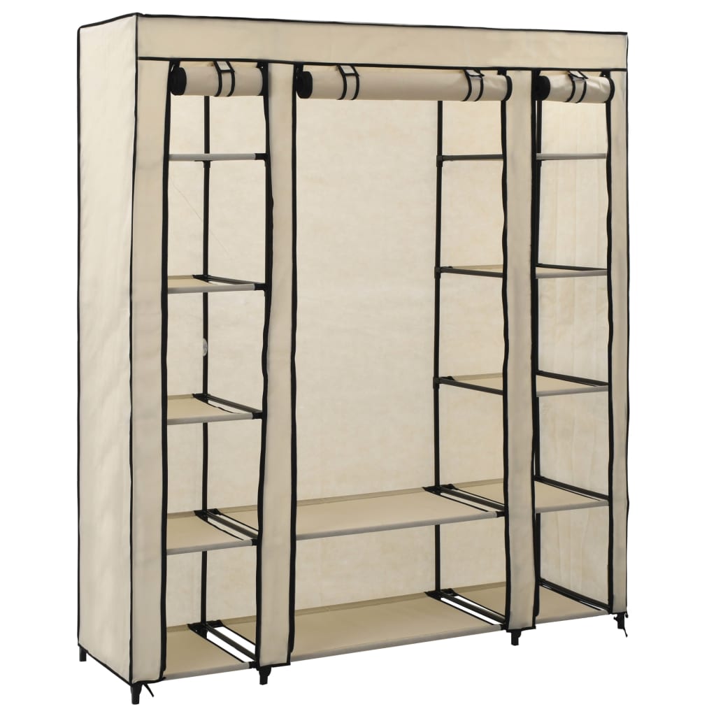 Wardrobe with Compartments and Rods Cream 150x45x176cm Fabric