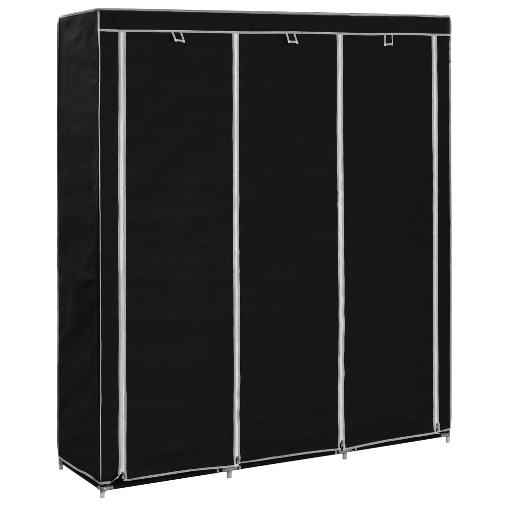 Wardrobe with Compartments and Rods Black 150x45x175cm Fabric