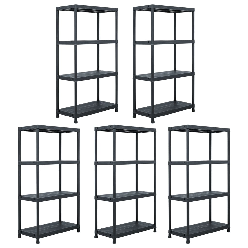 Storage Shelf Racks 5 Pieces Black 60x30x138 cm Plastic