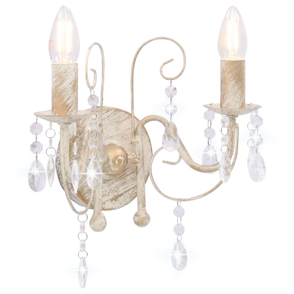 Wall Lamp with Beads Antique White 2 x E14 Bulbs