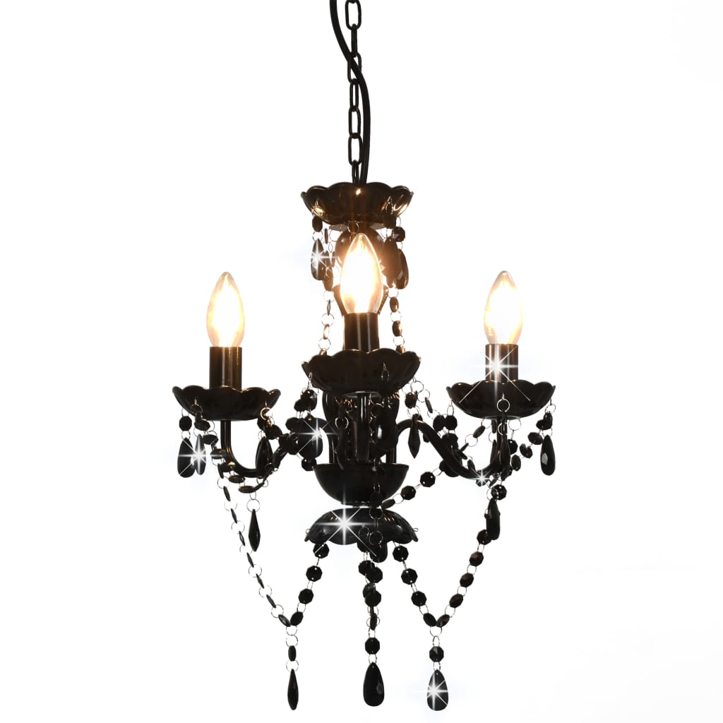 Chandelier with Beads Black Round 3 x E14