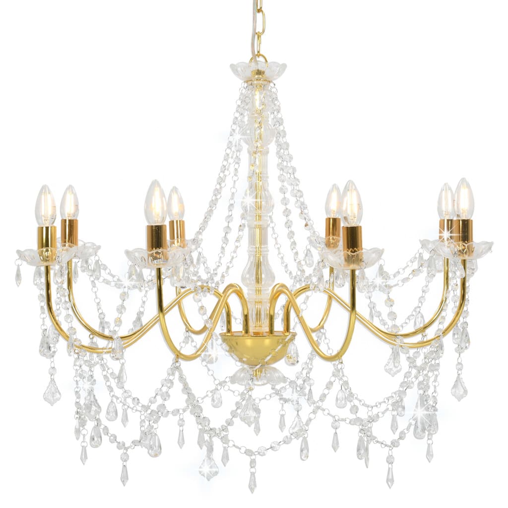 Chandelier with Beads Golden 8 x E14 Bulbs