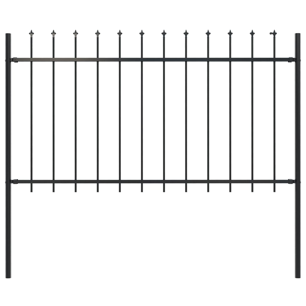 Garden Fence with Spear Top Steel 1.7x1 m Black
