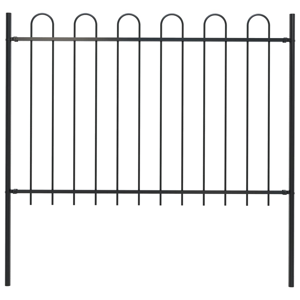 Garden Fence with Hoop Top Steel 1.7 m Black