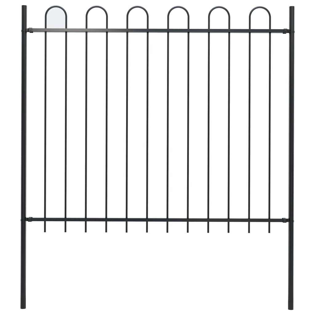 Garden Fence with Hoop Top Steel 1.7 m Black
