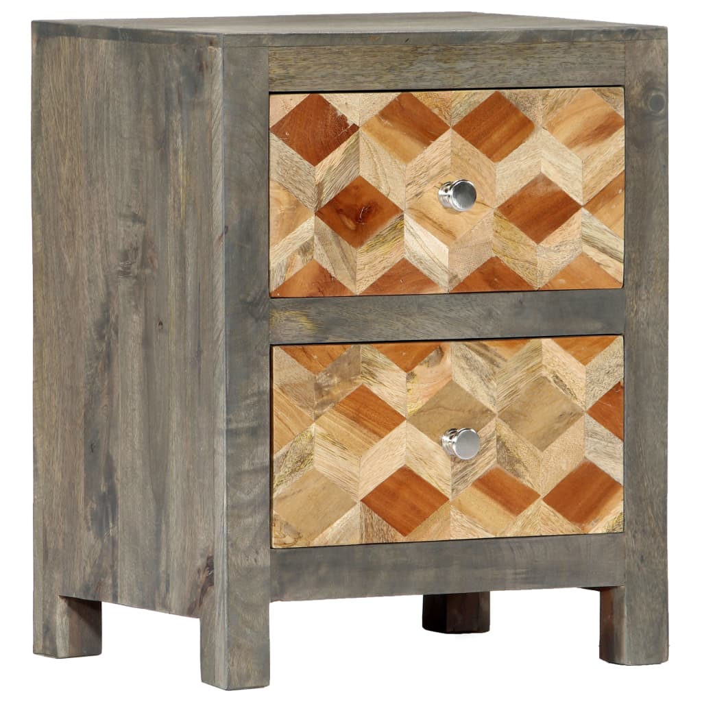 Bedside Table - BASSANO Nightstand Grey and Oak 40cm