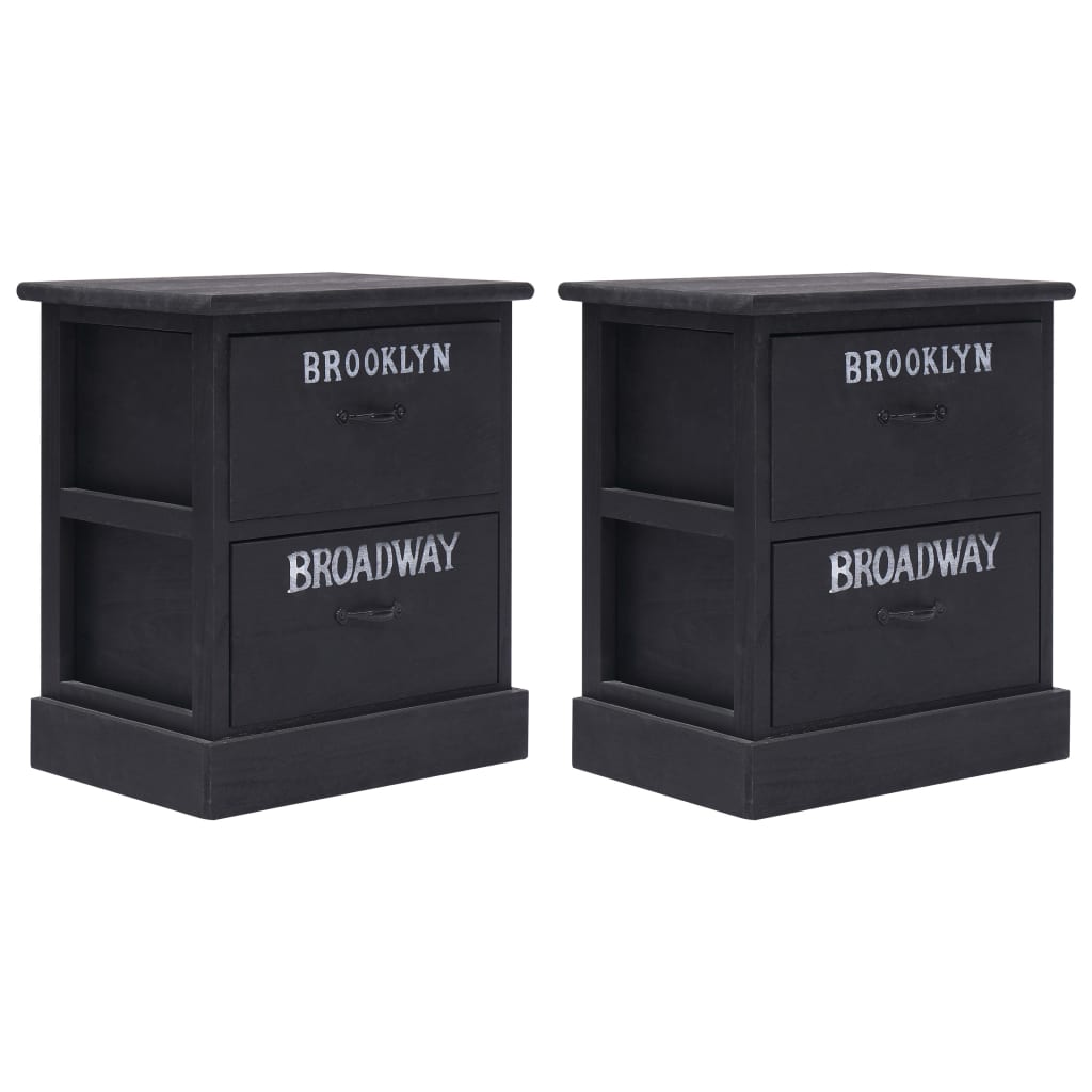 Bedside Table - HOWELL 2 Piece Nightstand Black 38cm