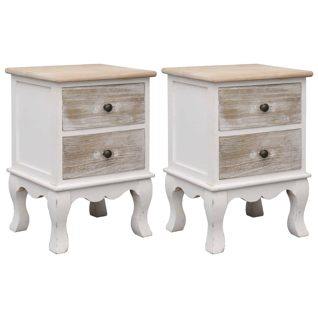 Bedside Table - MORSE 2 Piece Nightstand White and Wood Colour 35cm