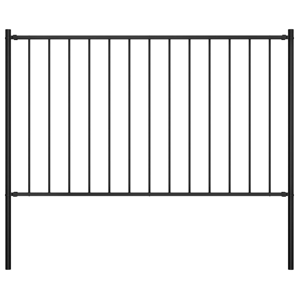 Fence Panel with Posts Powder-coated Steel 1.7x0.75 m Black