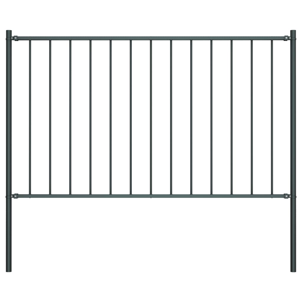 Fence Panel with Posts Powder-coated Steel 1.7x1 m Anthracite