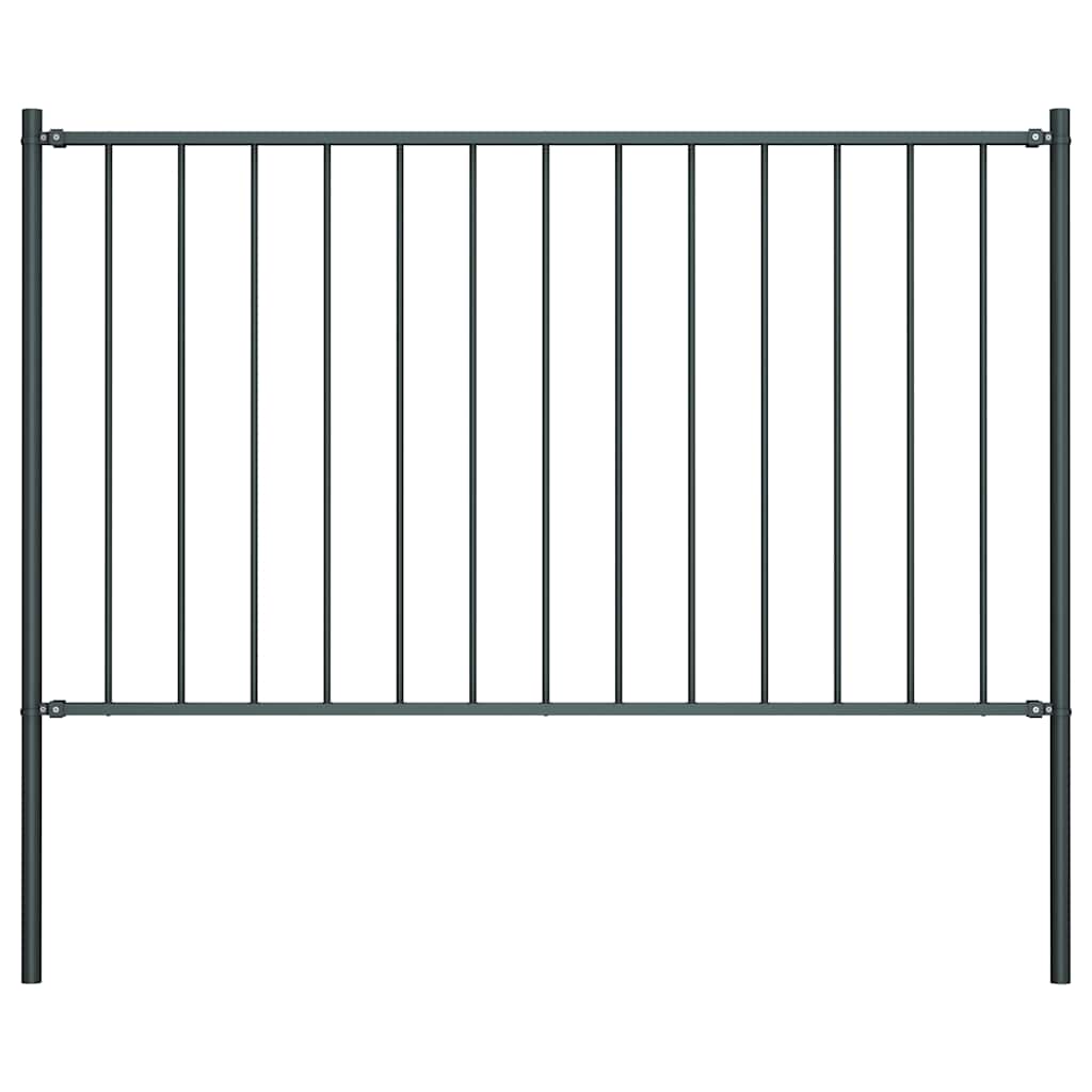 Fence Panel with Posts Powder-coated Steel 1.7x1.25 m Anthracite