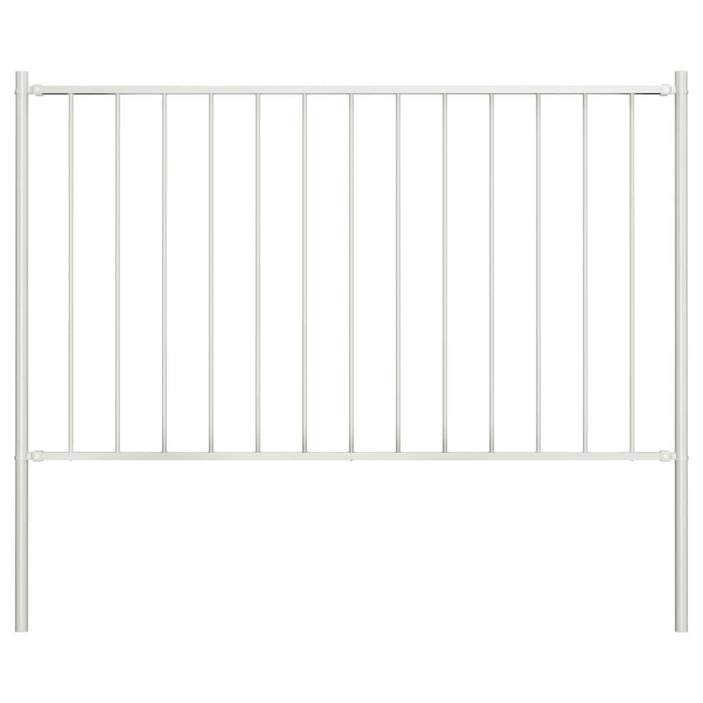 Fence Panel with Posts Powder-coated Steel 1.7x0.75 m White