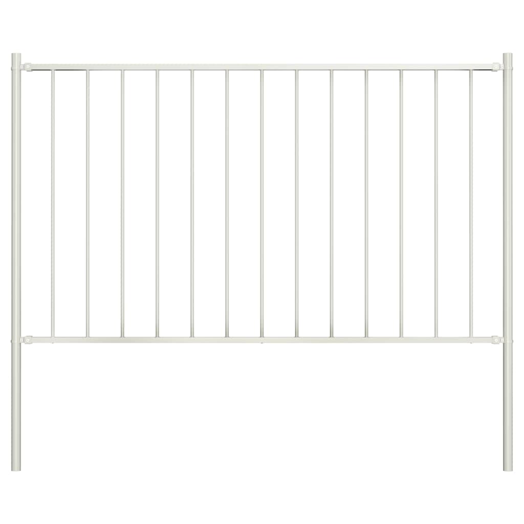 Fence Panel with Posts Powder-coated Steel 1.7x1 m White