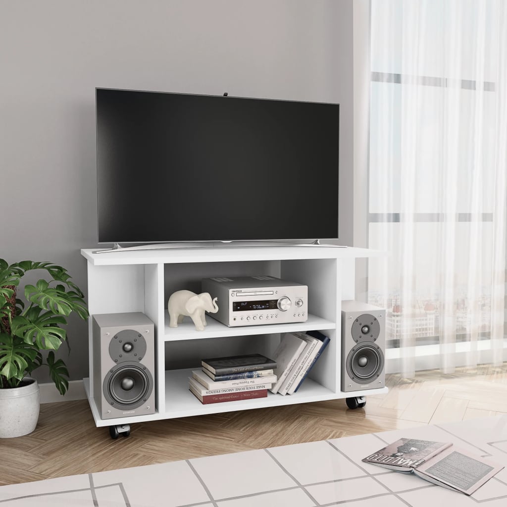 TV Cabinet with Castors White 80x40x45 cm Engineered Wood