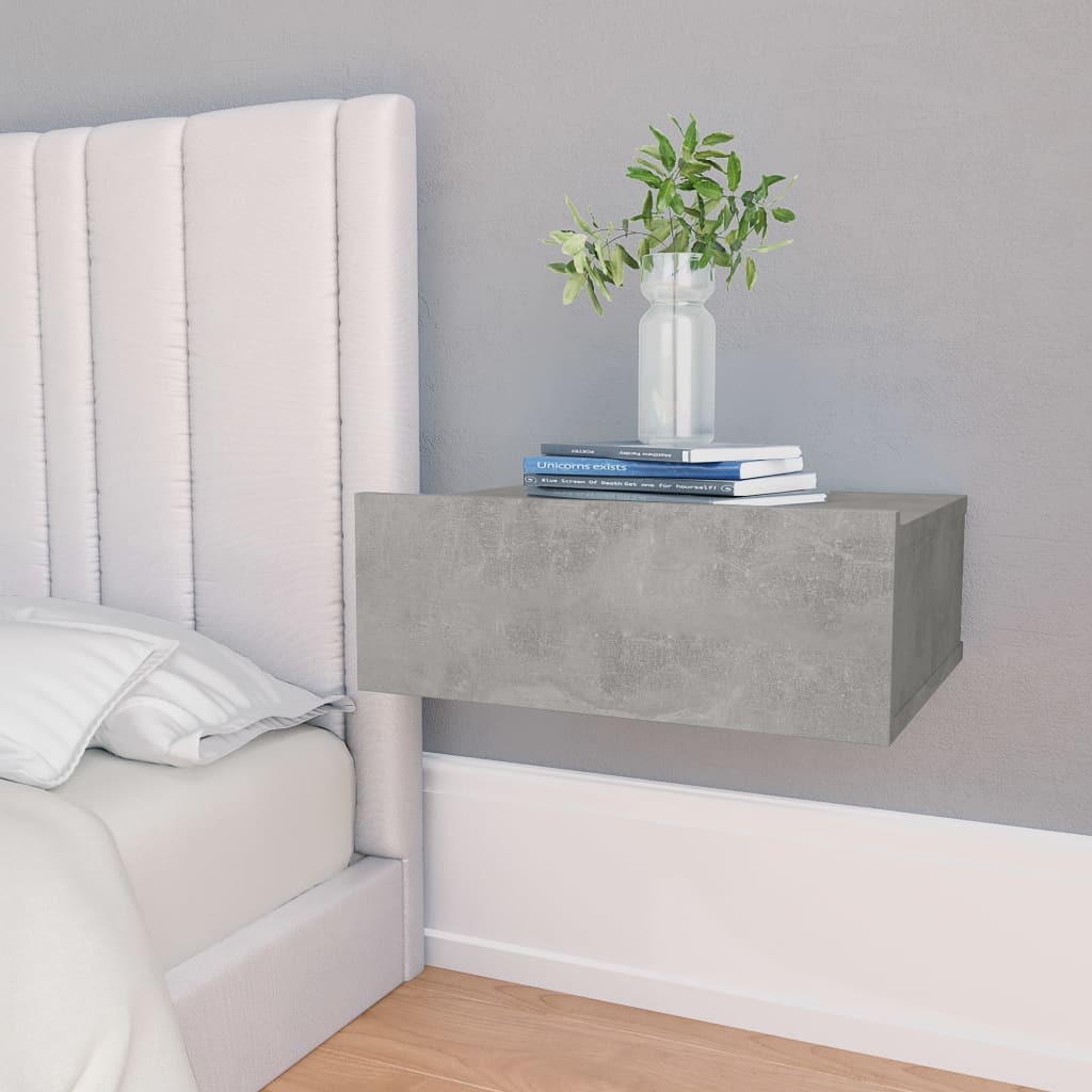 Bedside Table - FALMOUTH 2 Piece Nightstand Concrete Grey 40cm