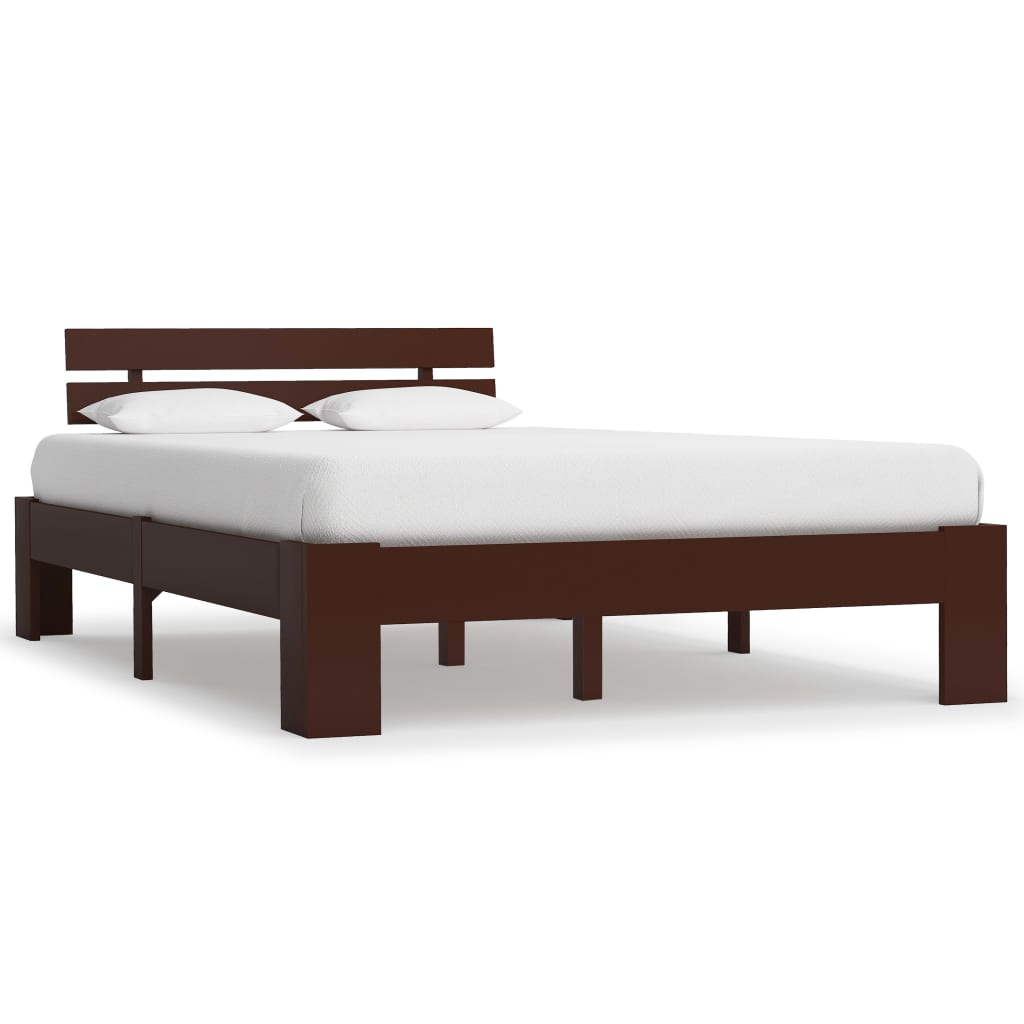 Bed Frame Dark Brown Solid Pine Wood 140x200 cm