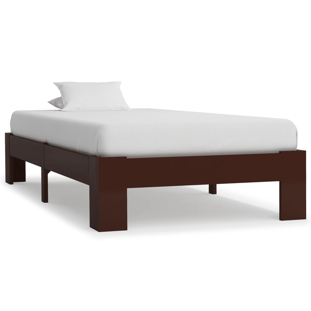 Bed Frame Dark Brown Solid Pine Wood 90x200 cm