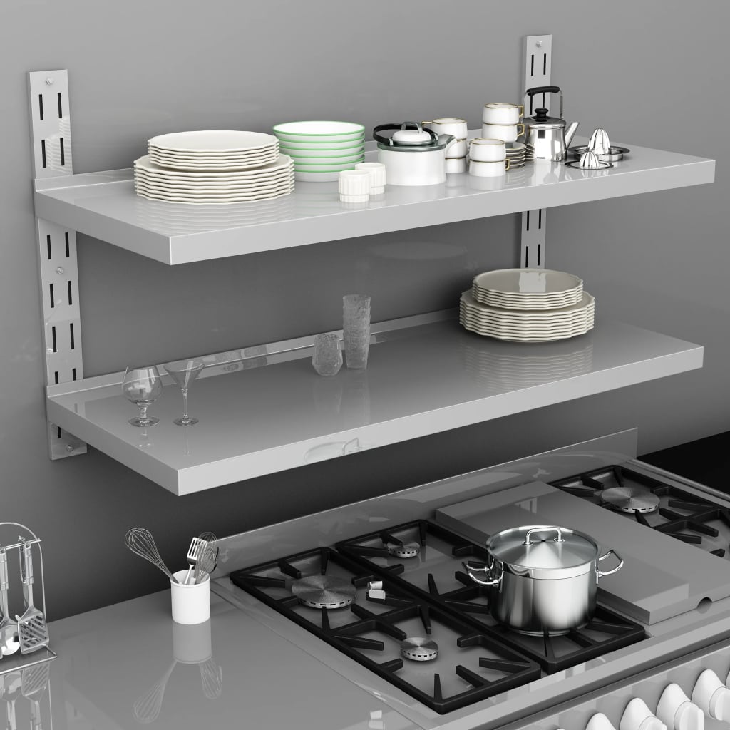 2-Tier Floating Wall Shelf Stainless Steel 120x30 cm