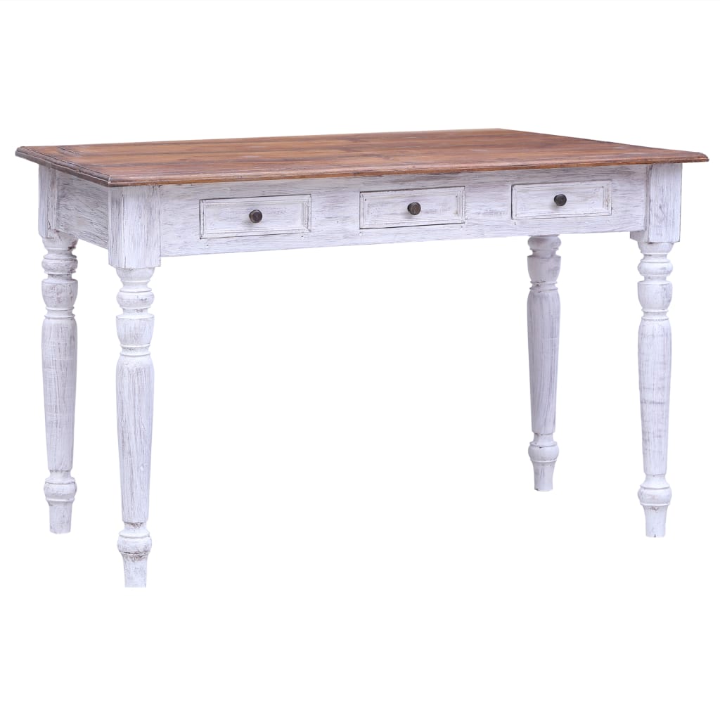 Desk with Drawers White 117x57x75 cm Solid Reclaimed Wood