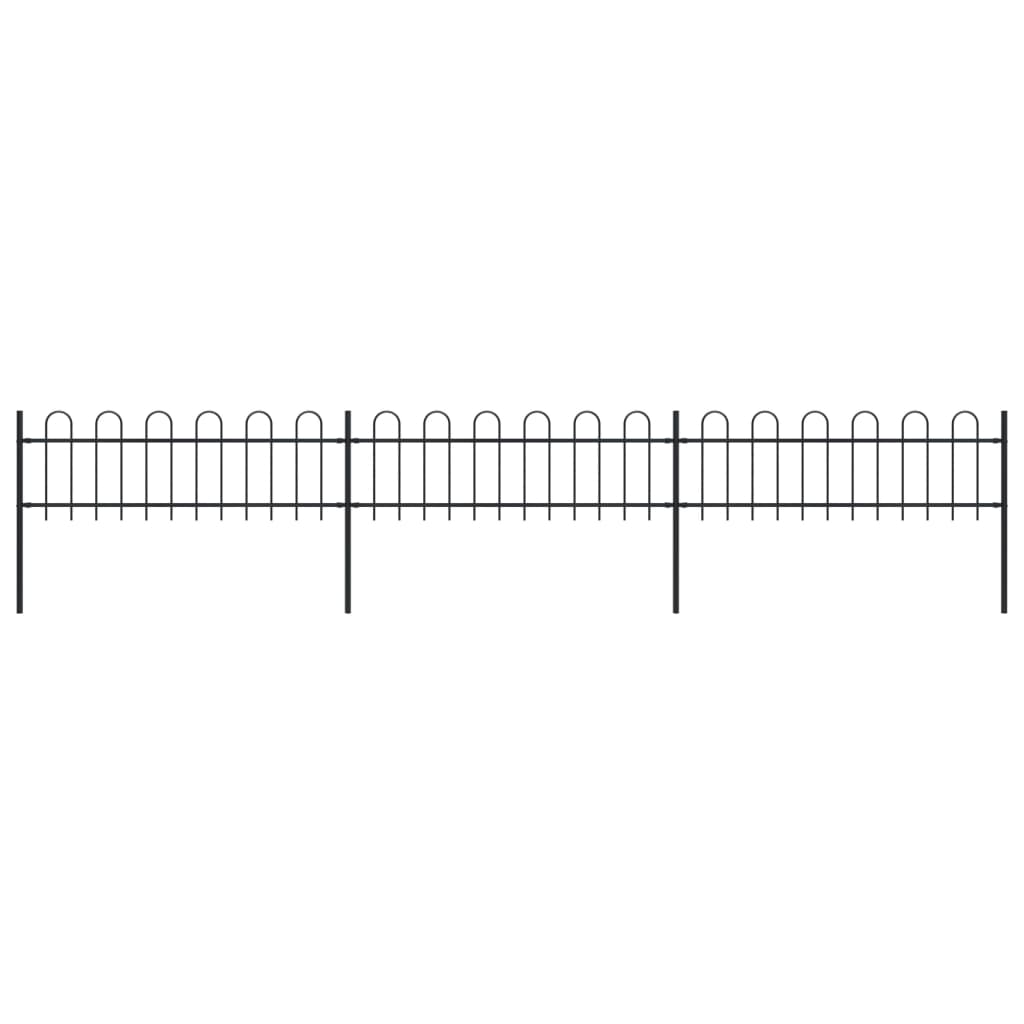 Garden Fence with Hoop Top Steel 5.1x0.6 m Black
