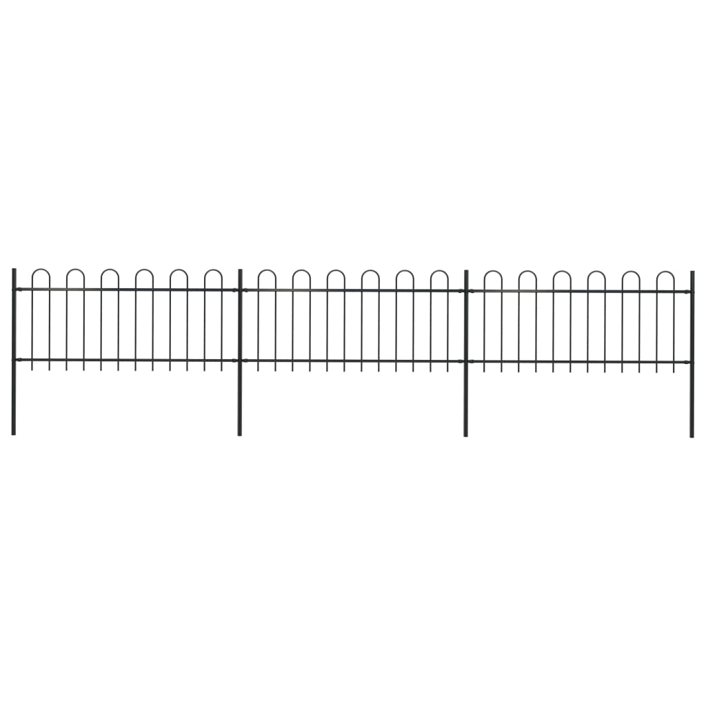 Garden Fence with Hoop Top Steel 5.1x0.8 m Black