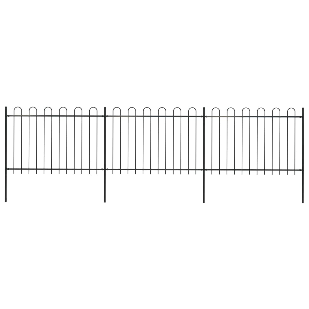 Garden Fence with Hoop Top Steel 5.1x1.2 m Black