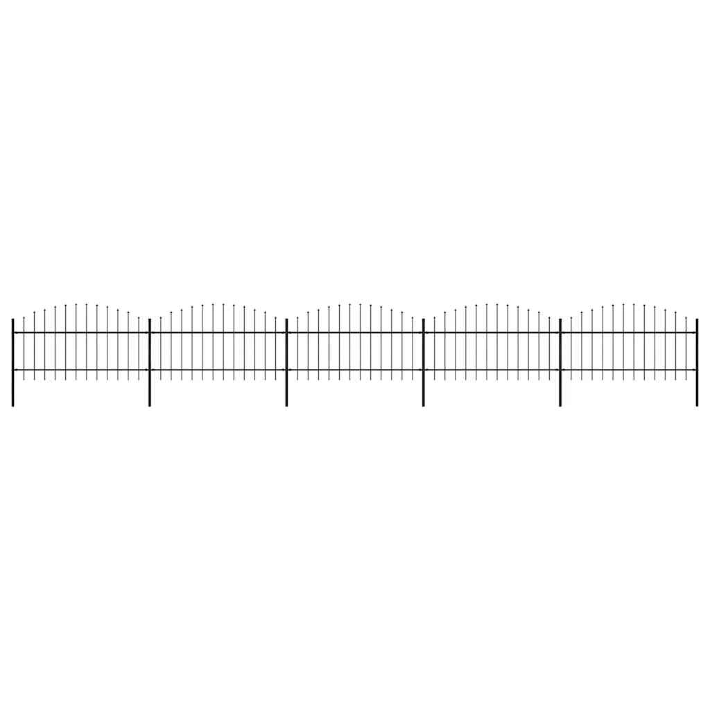 Garden Fence with Spear Top Steel 1-1.25x8.5 m Black
