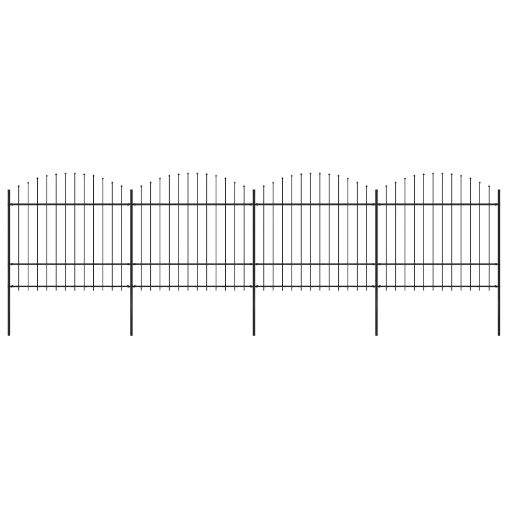 Garden Fence with Spear Top Steel (1.5-1.75)x6.8 m Black