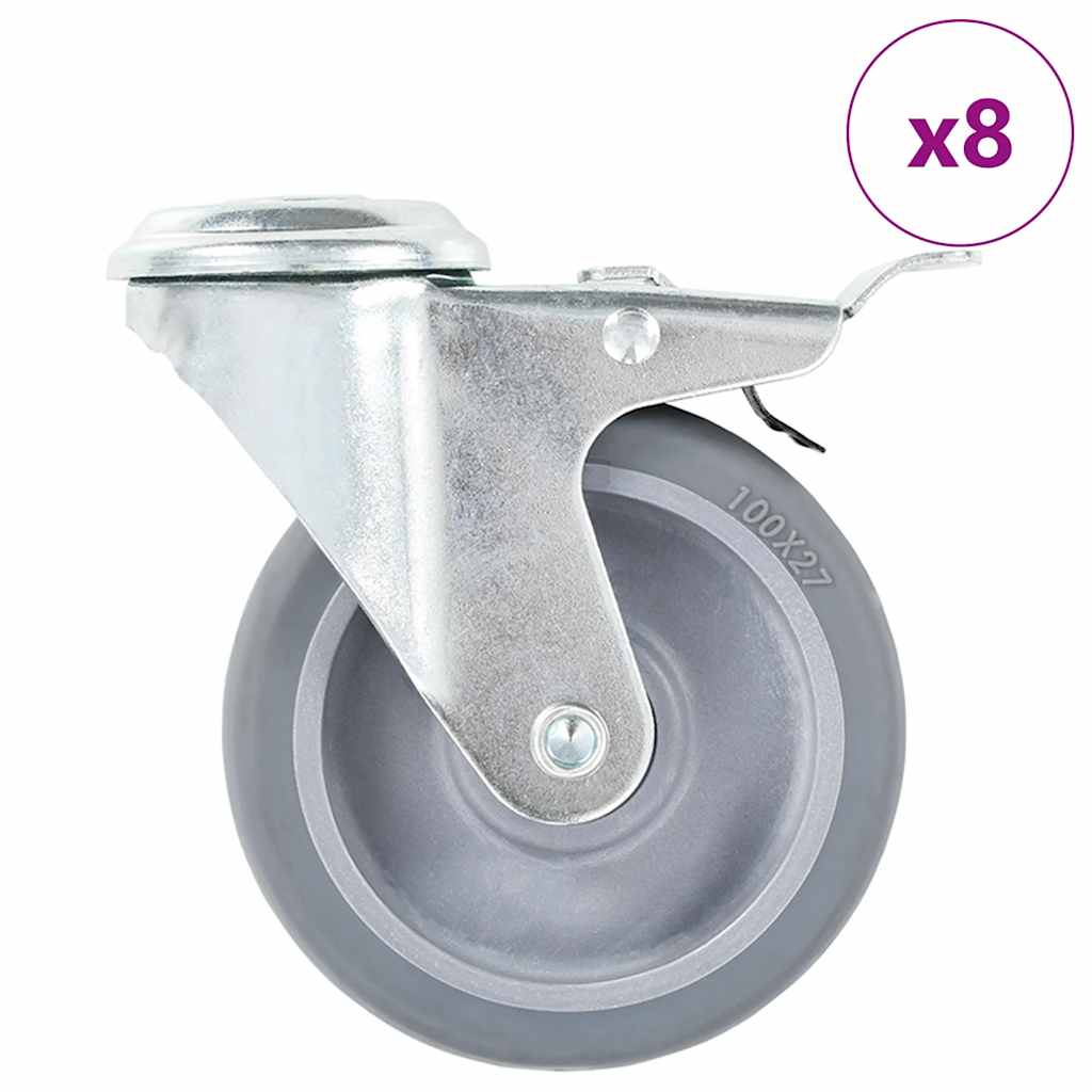 8 Pcs Bolt Hole Swivel Casters 100mm